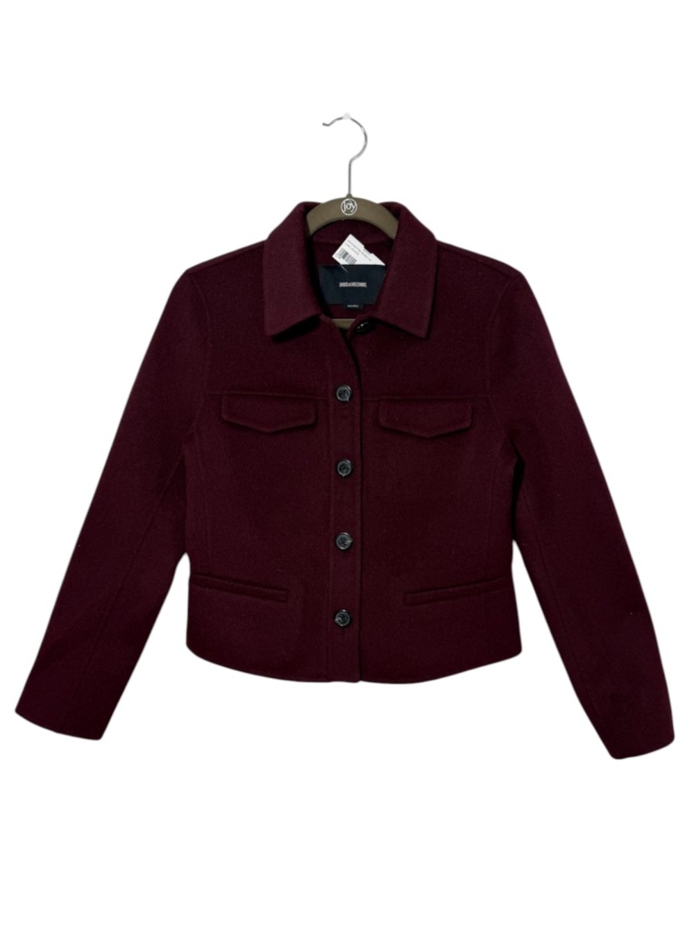 NWT Zadig & Voltaire Liam Lainage Wool Blend Crop Jacket XS Burgundy $498
